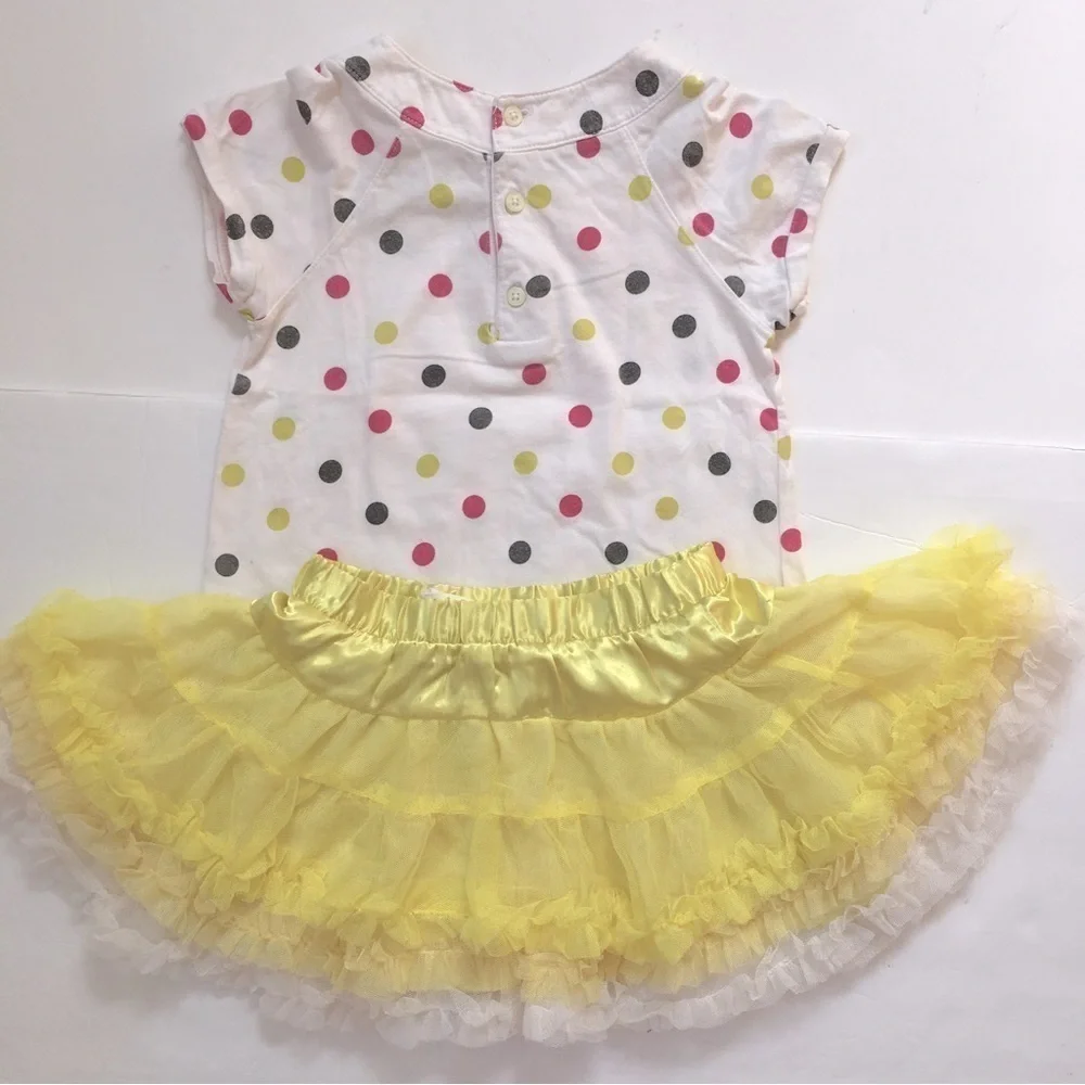 Bundle 2-Pcs Matching Sets Baby Girls Polka Dots White Top Yellow Tutu Skirt